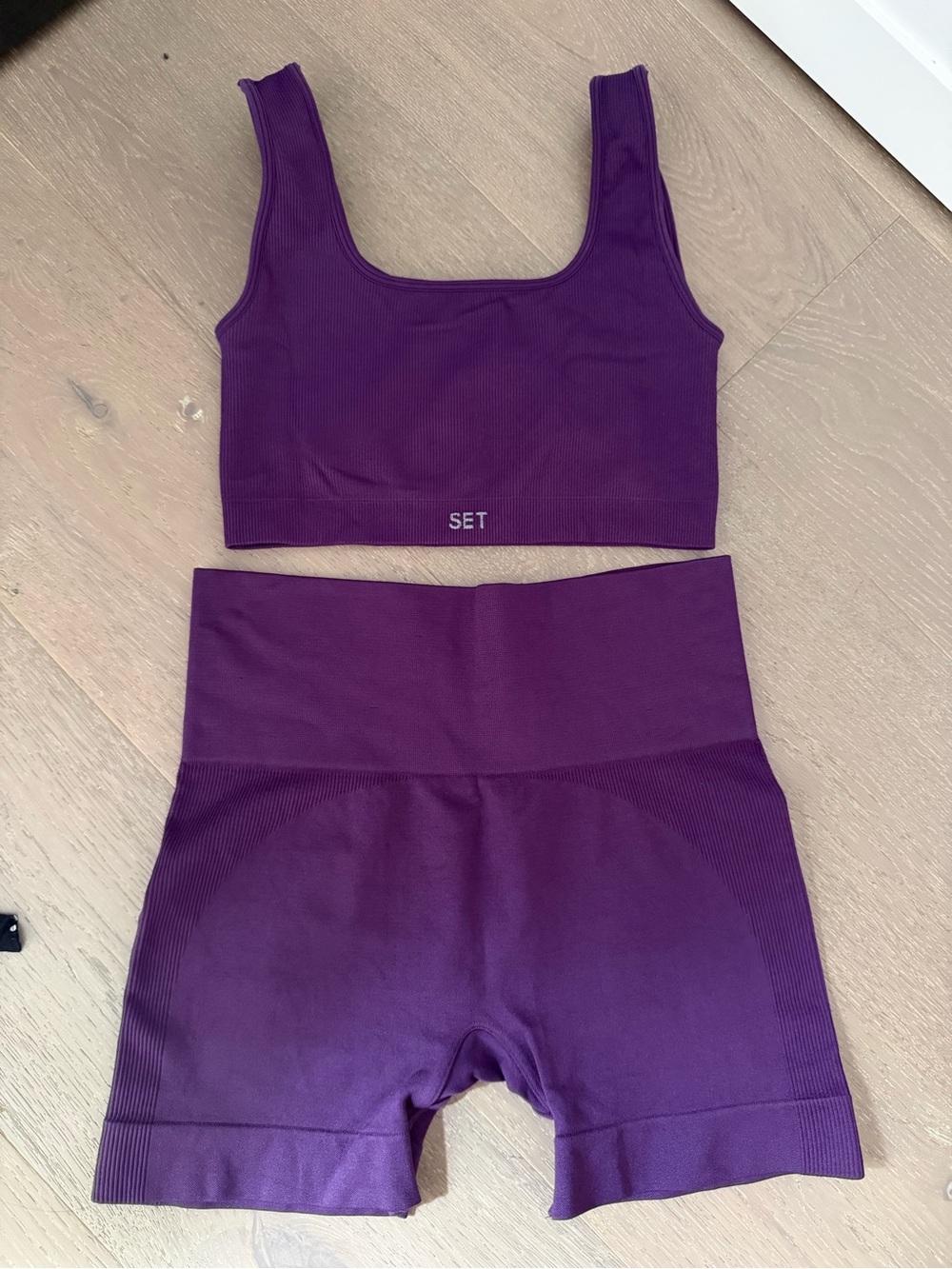 SET Active Plum Ribbed Seamless Sports Bra & High-Waist Shorts Set